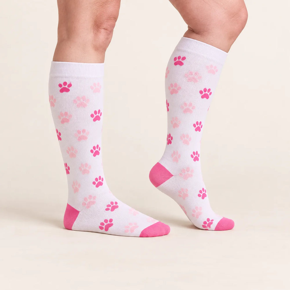 Calze a compressione Lovelle Lift, colore Zampa rosa – vista laterale – compressione graduata dalla caviglia al ginocchio
