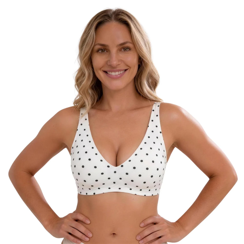 Reggiseno Lovelle senza cuciture bianco a pois, senza ferretto con coppe morbide