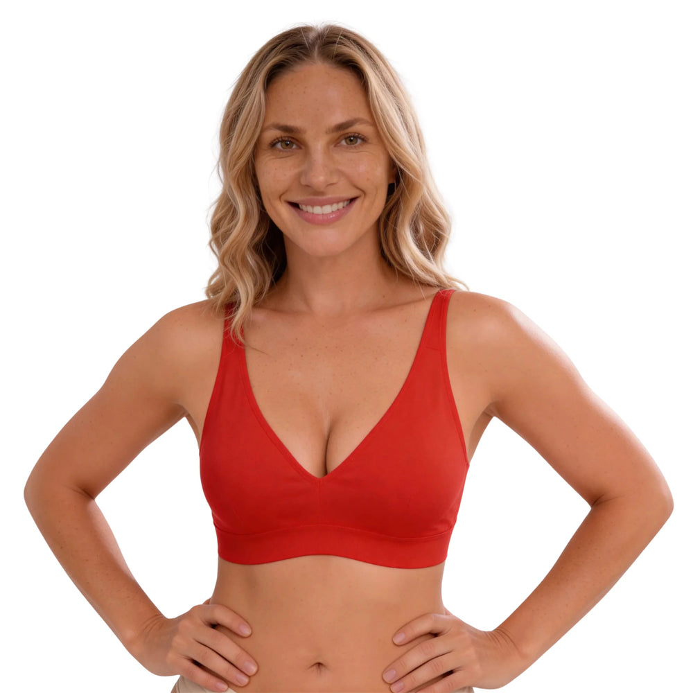Reggiseno Lovelle senza cuciture e senza ferretto rosso rubino con scollo a V profondo