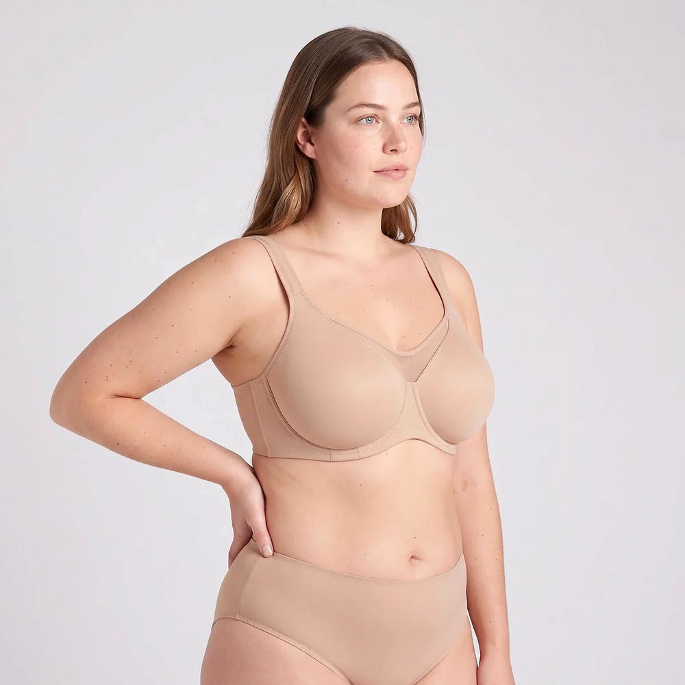 Lovelle Grace beige visto di lato: coppa liscia che solleva senza schiacciare